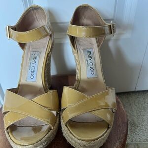 Jimmy Choo Yellow Patent Espadrille Sandals
